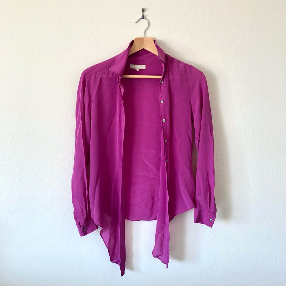 BANANA REPUBLIC 100% Silk Fuchsia Sheer Blouse - Women's S/2 - Picture 3 of 8